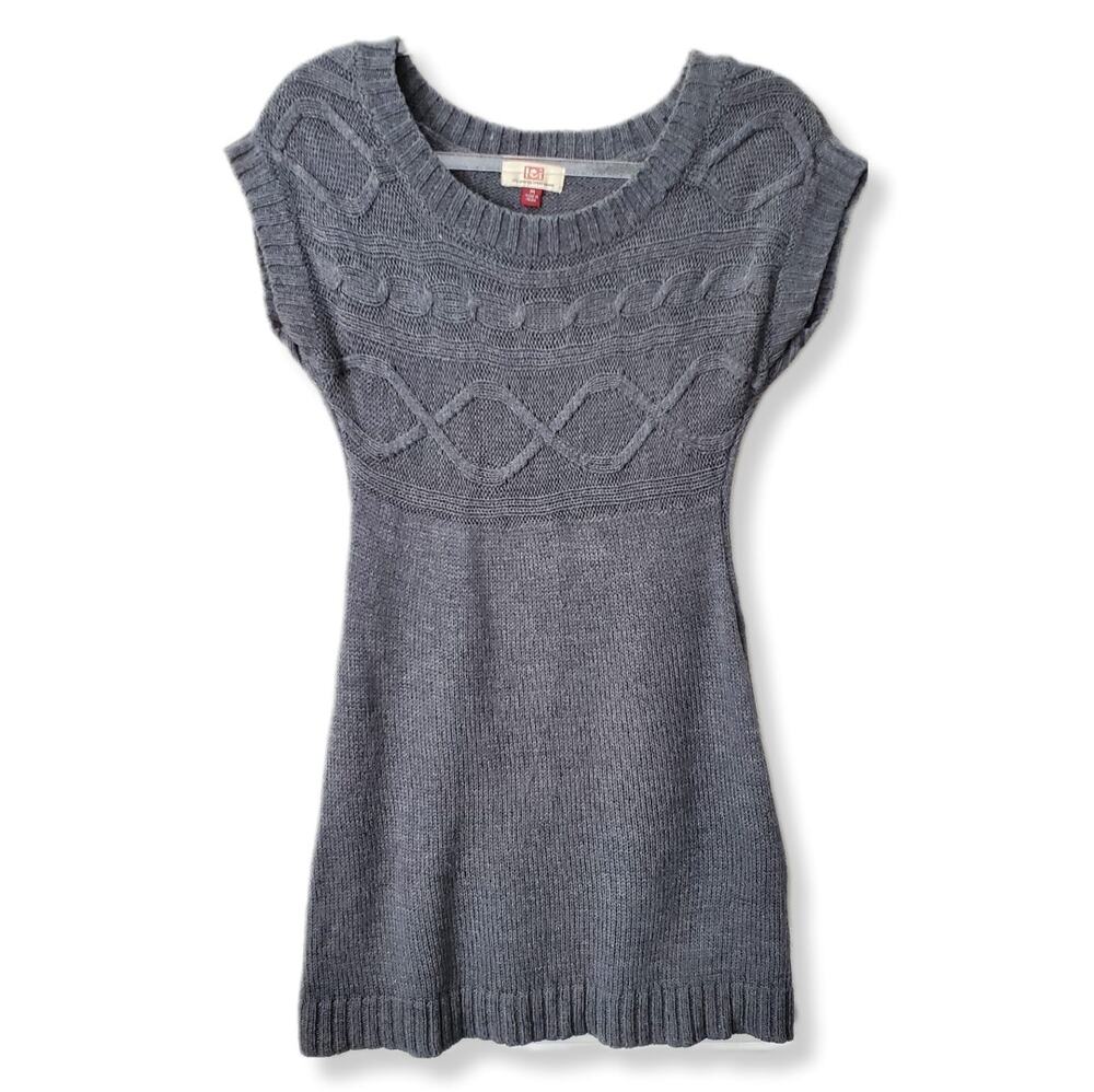 90s 2000s LEI Juniors Sweater Cap Sleeve Tunic Gray Cable M Layering Trend Fall